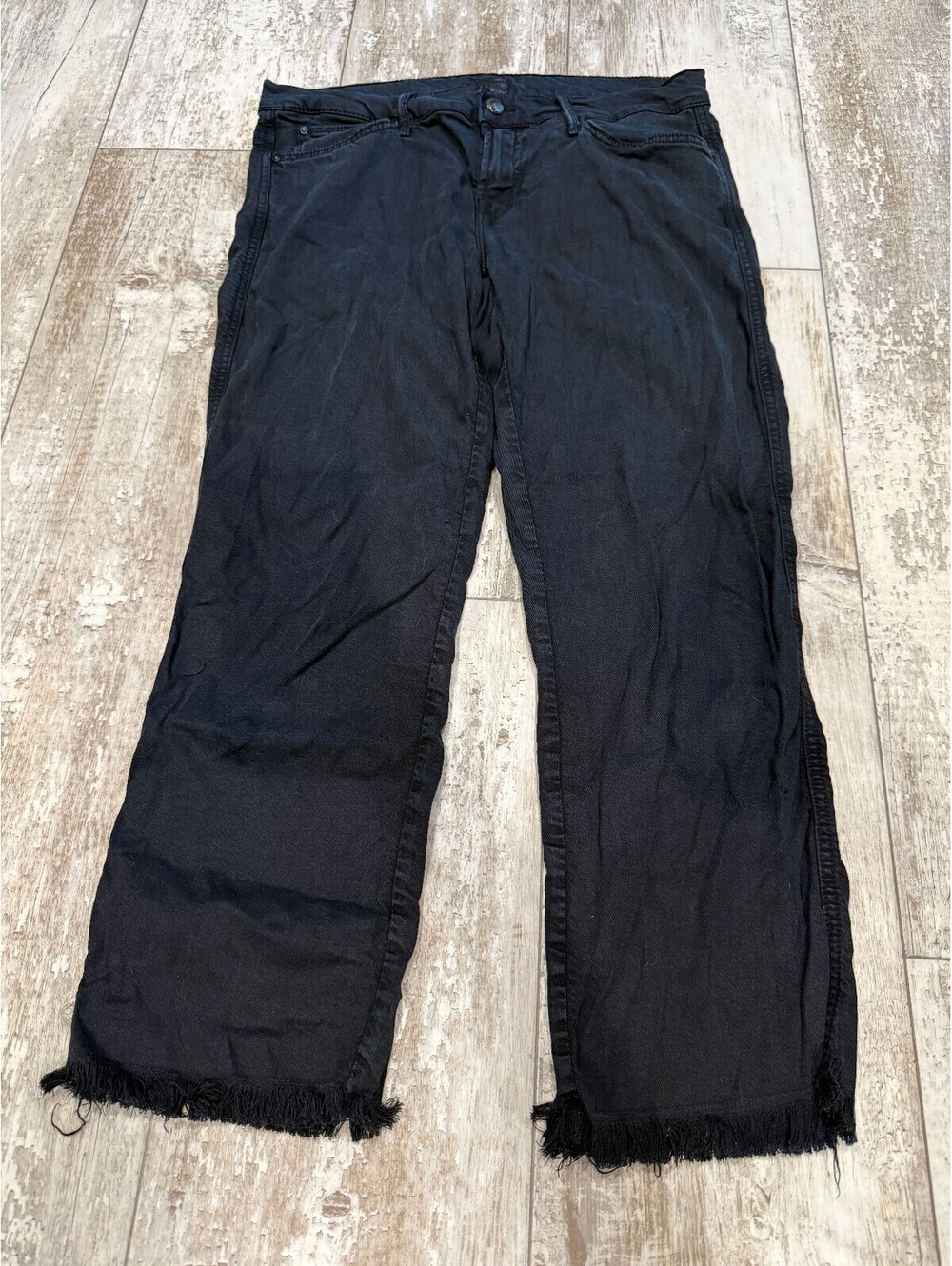 MOTHER Womens 29 Black Raw Hem Straight Leg Jeans Designer